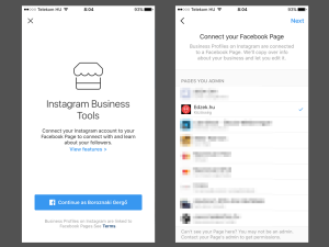 Instagram üzleti profilra váltás: összekötés Facebook oldallal